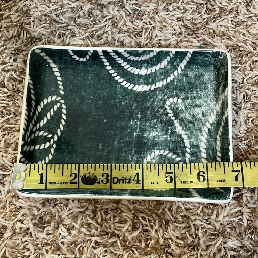 J. Crew Ceramics Catch All Tray Nautical Batik Rope - White & Teal
